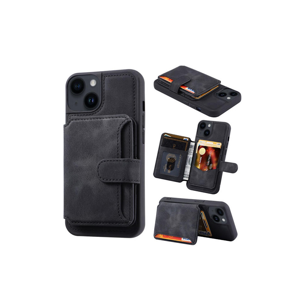 Skalo Compatible With Iphone 15 Plus Pu Leather Case With Wallet - Black 9389440708747