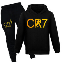 CR7 Ronaldo Kids Boys Casual Tracksuit Football Hoodie Track Pants Pullover Outfit Black Black Black Black Black 130 cm