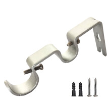 KAJOVE Curtain Brackets Double Pole Rod Accessories Room Hardware Roman Holder Wall Bracket Base Support Frame Hook Screws Plug Silver