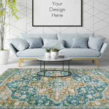Haperlare 4x6 Ft Persian Medallion Area Rug, Floral Distressed Chenille Floor Cover for Living Room Bedroom, Green/Orange, Washable & Foldable