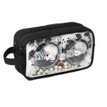 Black and White Anime Pencil Case, Large Capacity Stationery Organizer with EasyClean Surface