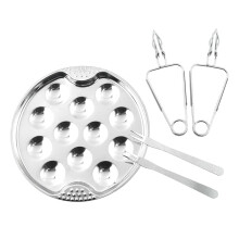 1 set of Stainless Steel Escargot Dish Heat Resistant Snail Baking Plate with Clamp