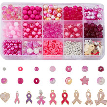 723PCS DIY Breast Cancer Awareness Jewelry Kit, 9 Styles Enamel Pendants & 14 Beads for Bracelets, Necklaces, Earrings Making