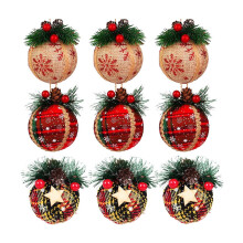 9PCS Christmas Plaid Ball Ornaments - 3" Black & Red Buffalo Plaid Fabric with Pine Cones, Greenery, compatible with Christmas Tree Hanging Decor