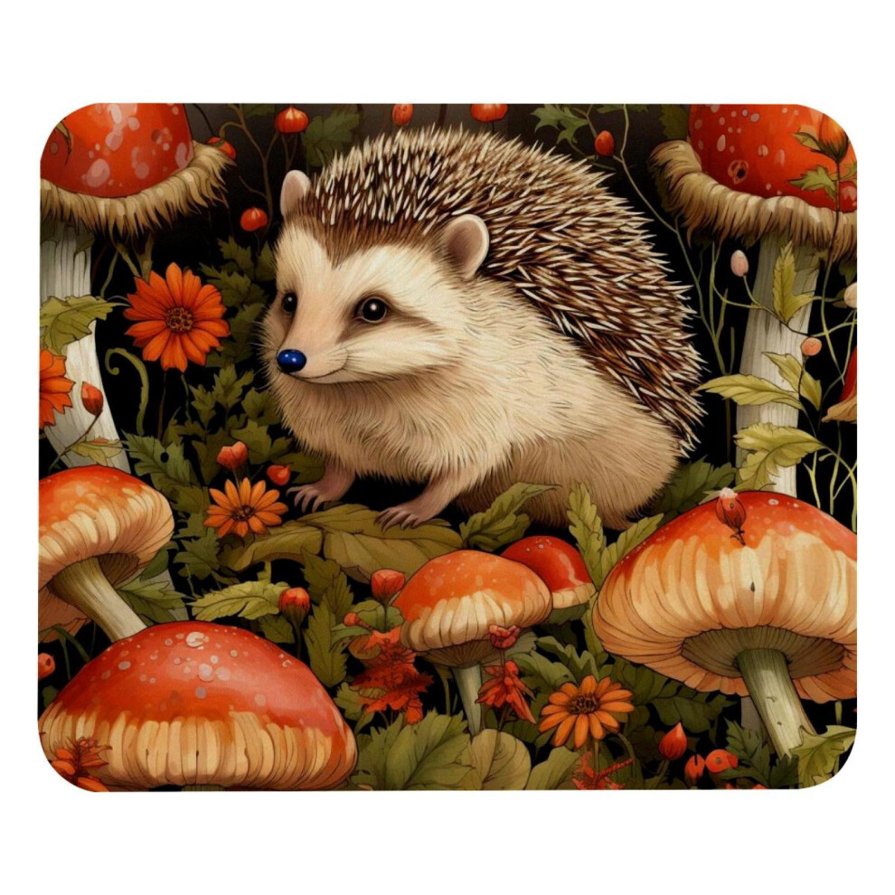 Hedgehog Mushroom Pretty Square Mouse Pad, Computer Mousepad Cloth With Rubberized Base, 8.3X9.8in/21X25cm 9389440809901