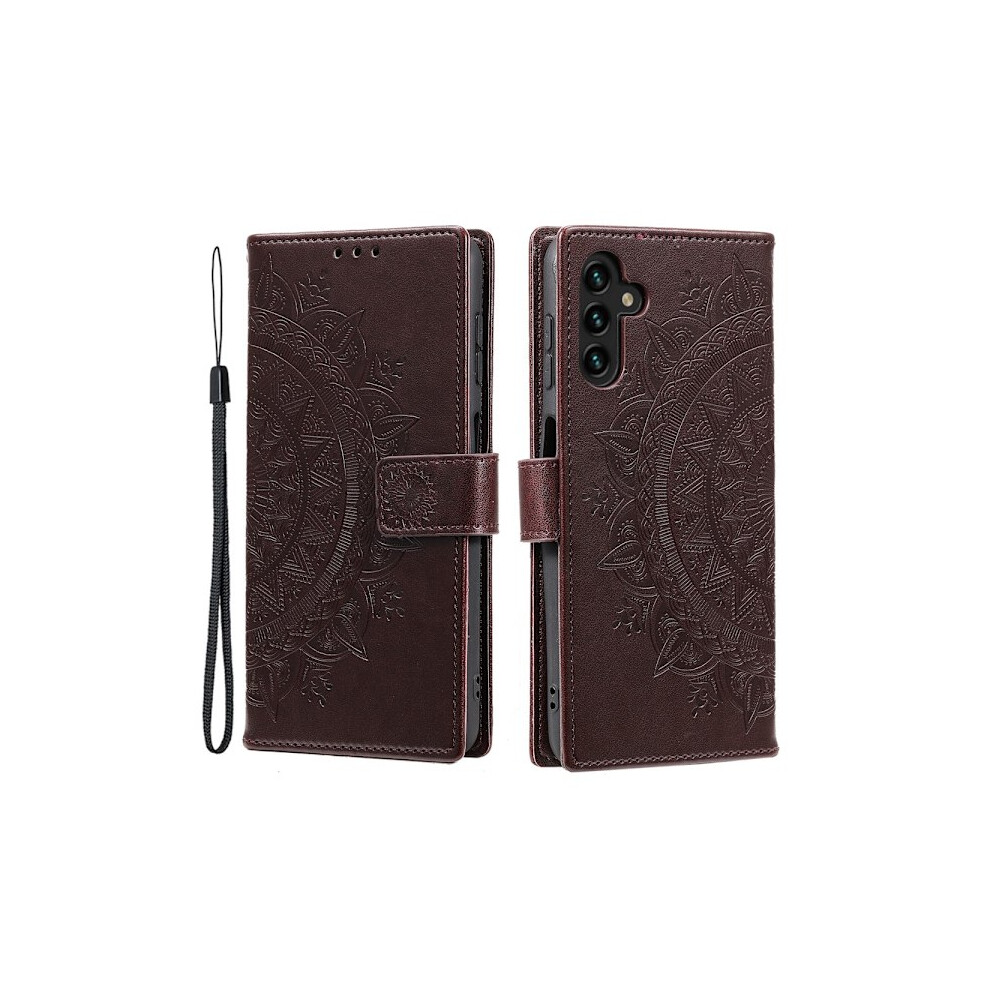 Skalo Compatible With Samsung A25 5G Mandala Wallet Case - Brown 9389440861480