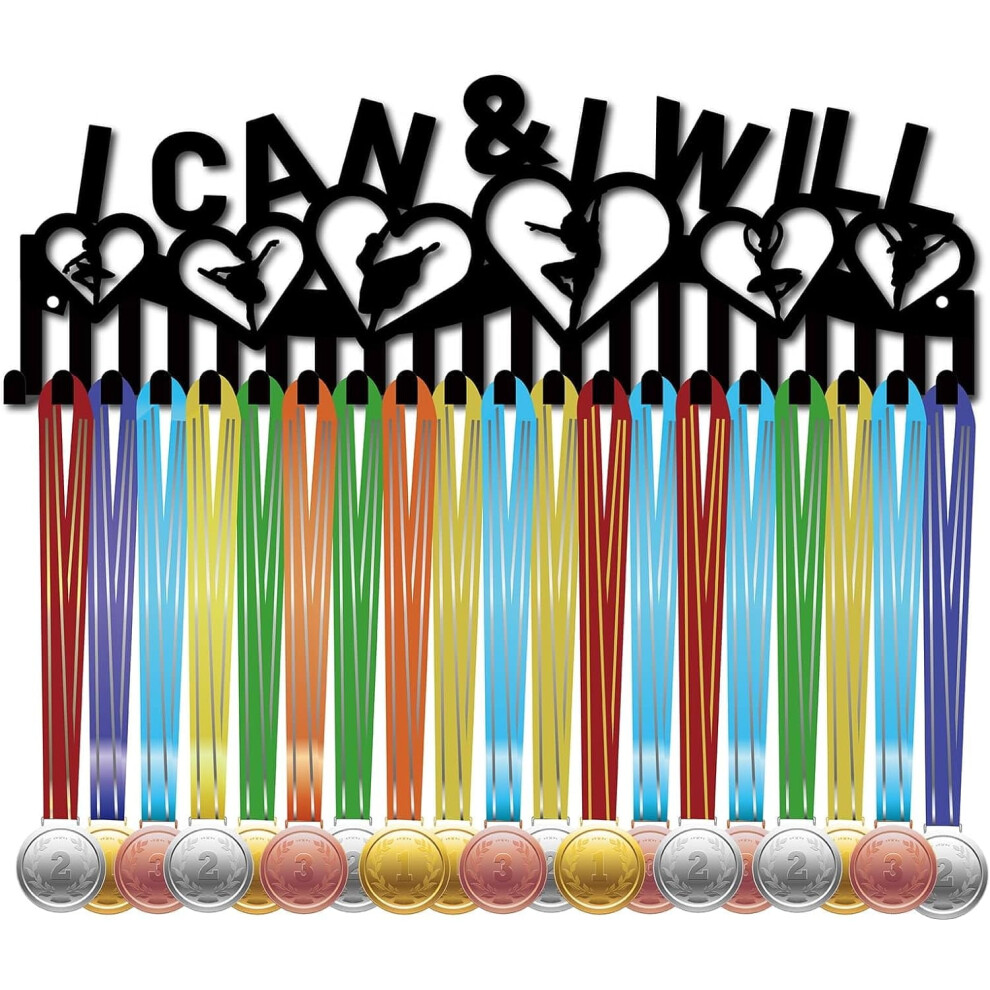 Medal Holder Ballet Dance Competition Medal Hanger Display Rack I Can & I Will, 20 Hooks For Athlete Awards, Black 15.7X5.2inch 9389440861862
