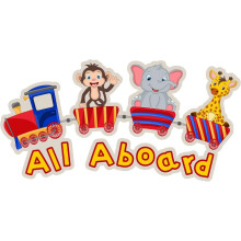 Daycare Wall - Animal Train Nursery Kids Bedroom Wall All Aboard Daycare Quote Long Term - Single Use Vinyl Size: 30 Inch (H) x 15 Inch (W)