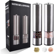 Gnz Electric Salt and Pepper Grinder Set- Stainless Steel Mill- Battery Operated- (Pack of 2 Mills) - One handed Operation