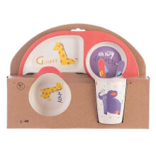 Creative New Bamboo Fiber Children's Dinnerware Set Five Piece Set Preschool Baby Rectangle.Elephant Five.piece.set.with.box