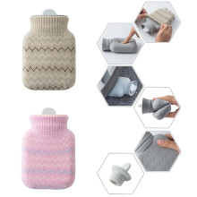 320ML Silicone Hot Water Bottle Heating Bottle Portable Mini Hot Water Bag with Knit Cover (Light Grey)