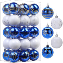 SHareconn 30ct 2.36" Blue & White Christmas Tree Ornaments, Colored Shatterproof Plastic Baubles for Xmas, Holiday, Wedding Decor (60mm)