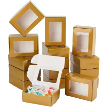 20pcs Brown Kraft Cookie Boxes with Window 3.4x2.4x1.2" - Bakery Treat Dessert Donut Packaging for Party, Wedding, Christmas, Halloween, Valentine's