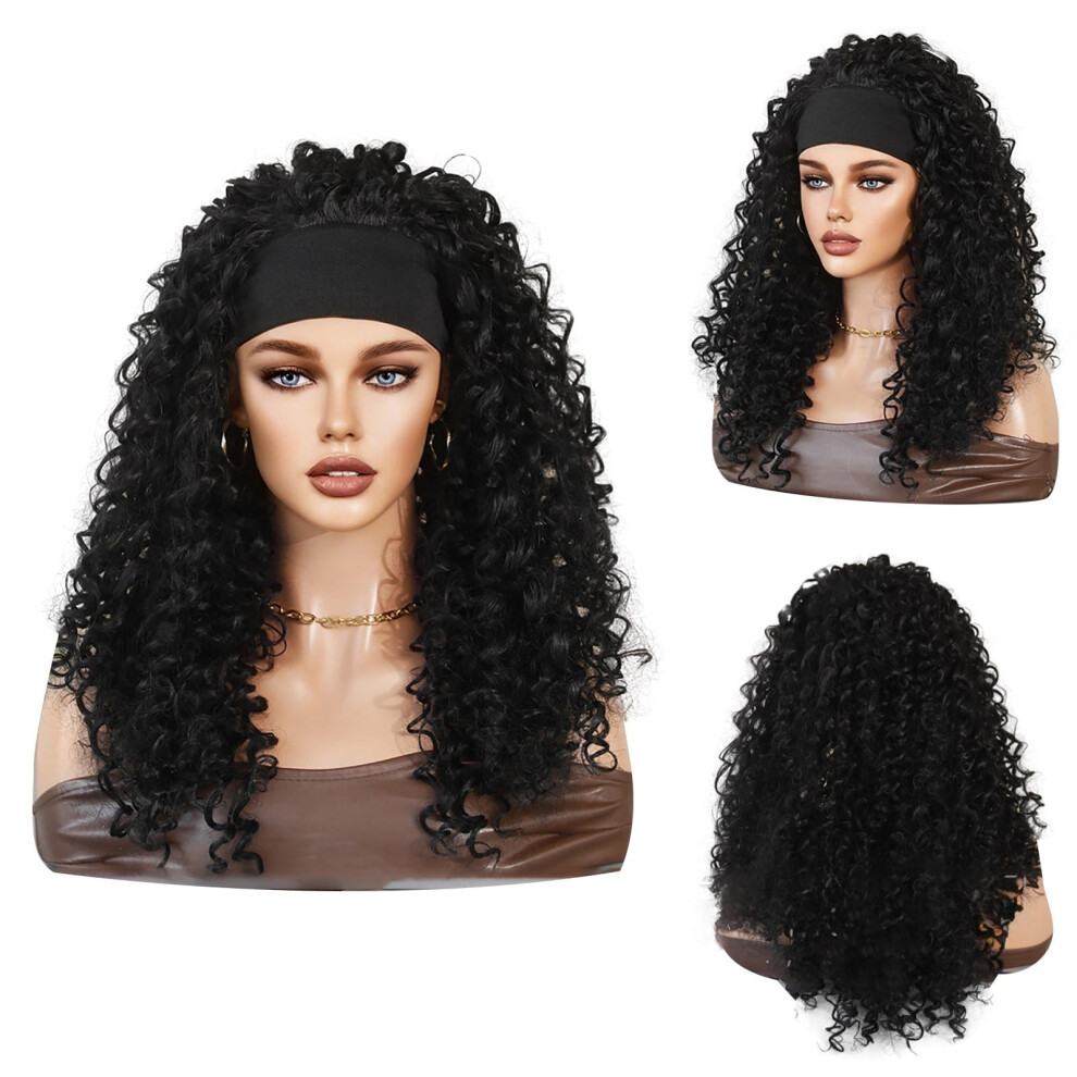 Unisex Black Synthetic Lace Wig Women's Headscarf Wig African Hairband Long Curly Hair 65Cm 24 Inch Long Wig Wig Long Curly Hair Fiber Headpiece