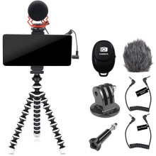 -01 Portable Flexible Tripod Adjustable Cell Phone Tripod with Remote/Smartphone Clip/Gopro Adapter