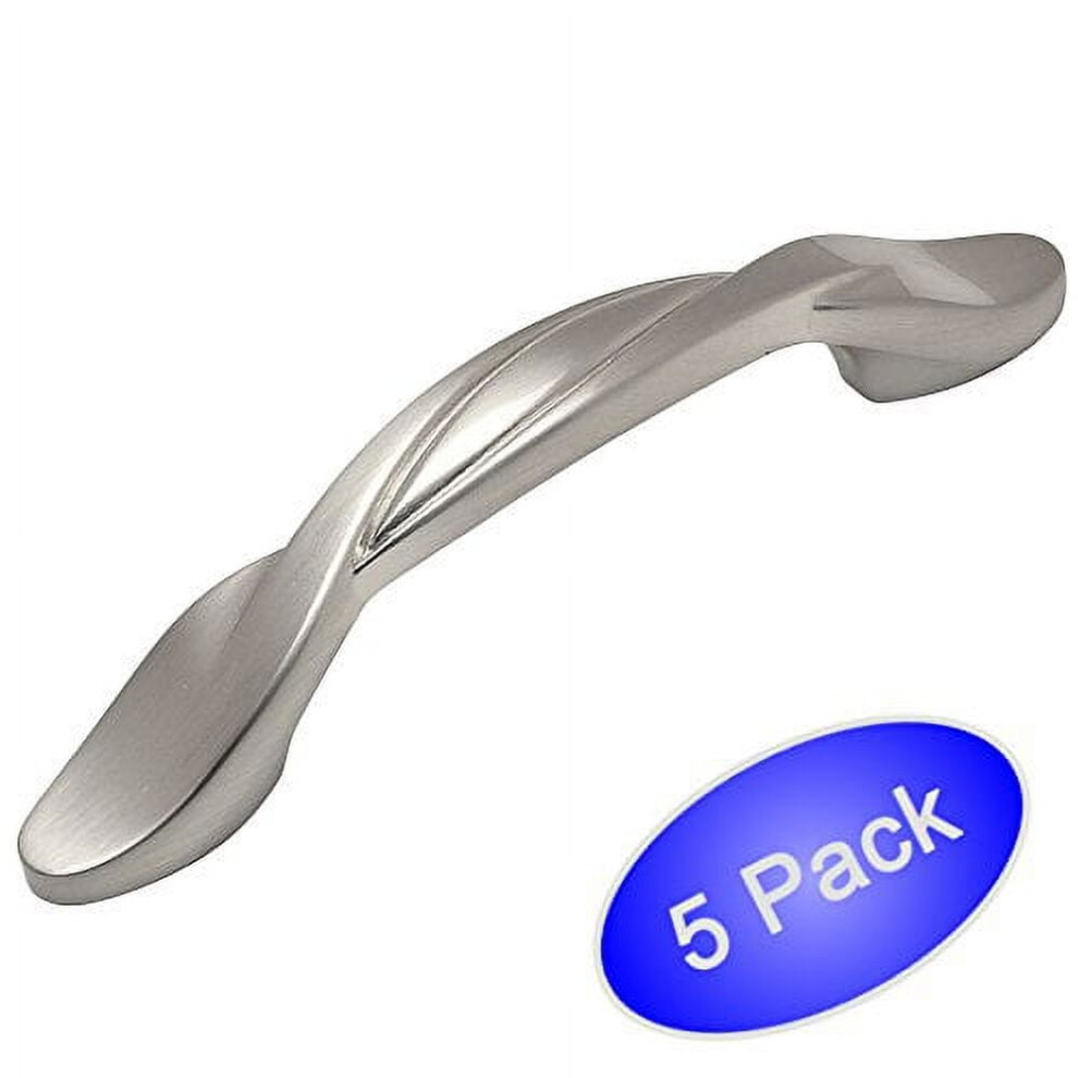 Cosmas 9009Sn Satin Nickel Twist Cabinet Hardware Handle Pull - 3" Inch (76Mm) Hole Centers - 5 Pack 9110895395134