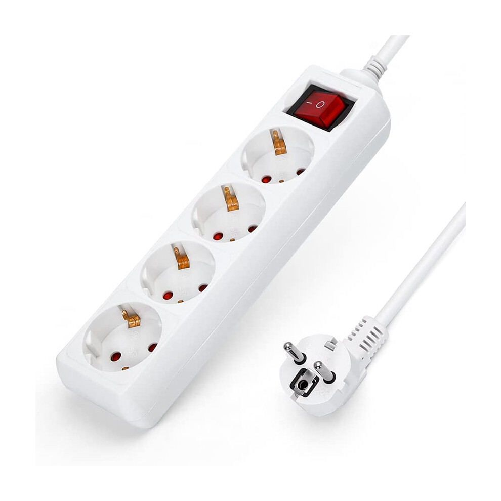 4 Way Power Strip With Switch, White Schuko Extension Cord 1.5M For Multidevice Power Access 9070919146084