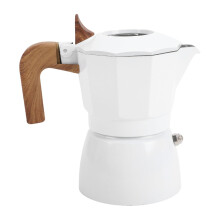 Moka Pot 2 Cup 100ml Aluminum Stovetop Espresso Maker with Dual Valve and Wooden Handle White