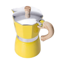 Stovetop Espresso Maker with Wood Handle, Dual Spout Aluminum Moka Pot for Home or Office Coffee
