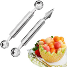 2PCS Stainless Steel DoubleEnded Melon Baller Scoop with Serrated Fruit Carving Tool for Watermelon