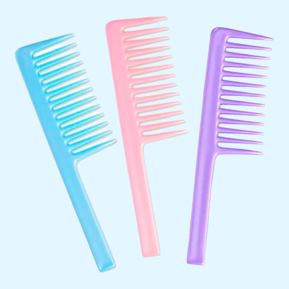 Unisex Detangling Wide Tooth Hair Comb With Handle For Wet And Dry Hair - Professional Set Of 3