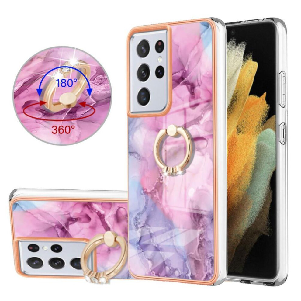 Case For Compatible With Samsung Galaxy S21 Ultra 5G Marble Shockproof Tpu Silicone 360 Rotatable Ring Bumper 9389440265691