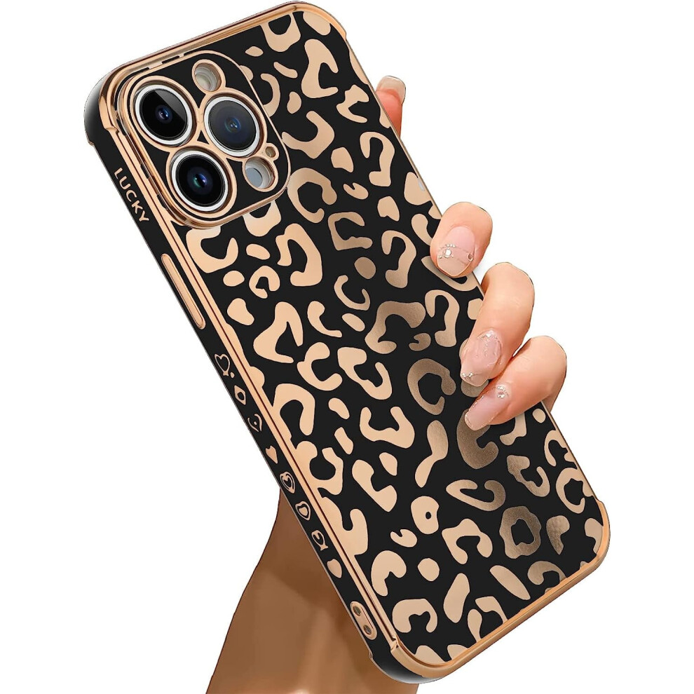 Leopard Plating Luxury Case For Iphone 13 Pro Max, Soft Shockproof Back Cover With Camera Protector - Black 9389440265745