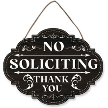 No Soliciting Sign Natural Wood 11"x8.5" Rustic Farmhouse Personalized Decor for Home Front Door Wall - Funny Hangin