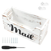 Wood Mail Organizer Box, Vintage Countertop & Wall Mount Mail Holder, Compatible with Office Home Desktop, Easy Install Envelope Basket