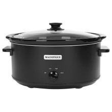 Magnifique 7 Quart Slow Cooker Oval Manual Pot Food Warmer with 3 Cooking Settings, Black Stainless Steel