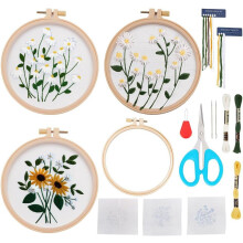 3 Pack Daisy Organza Embroidery Kits for Beginners, DIY Flower Kit with Cloth, Hoop, Threads, Tools, Instructions for Women, Compatible with