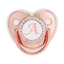 PRINxy Kids Soothing Pacifier & Teether,Baby Pacifier 26 Letter Name Initials Clip Silicone Baby Pacifier Golden Shiny Newborn Pacifier,Pink,A