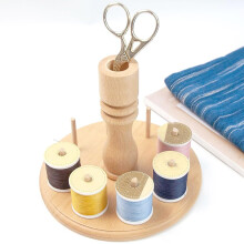 Qenwkxz Wooden Thread Holder Rack 8-Spool Organizer for Sewing, Quilting - Pine Wood Bobbin Storage Stand, 5.1 x 6.3 inch