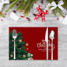 Christmas Linen Placemats, Holiday Blessings Letters Printed Table Mats, Heat Insulating Decorative Mats for Guest Table, Wedding, Christmas Present