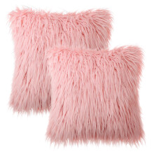 Phantoscope Merino Style Faux Fur Series Decorative Throw Pillow Bundle, 20" x 20"/22" x 22", Pink, 2 Pack