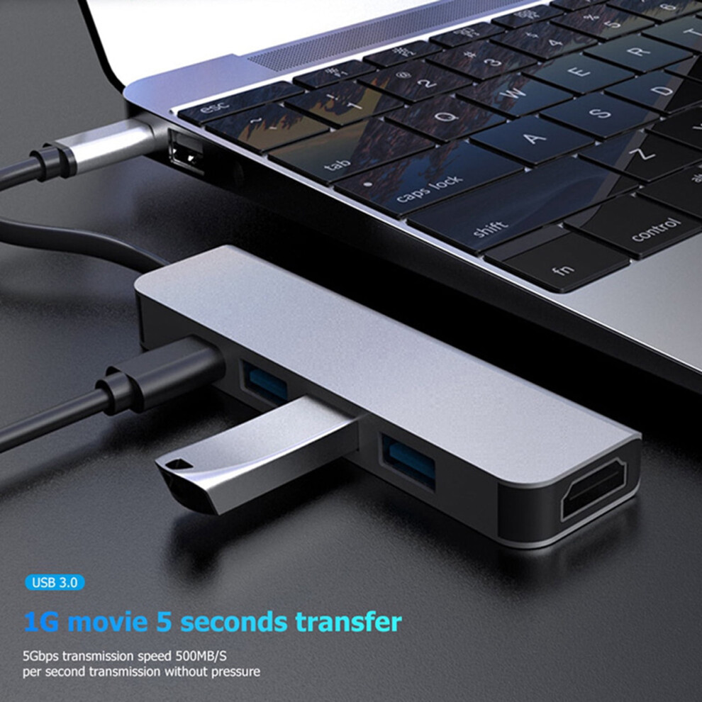 Susuchens Docking Station, Pd Charging, Plug & Play, Type-C To 4K Usb3.0, 5 In 1 Multi Splitter Adapter For Office, Compatible With Grey 9110895399156
