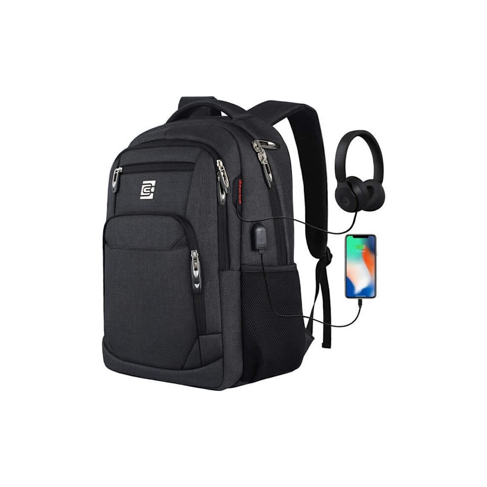 17.3 Inch Computer Backpack With Usb Charging Port, Water-Resistant Laptop Backpack And Large Capacity Backpack (Black) Black 9110895399309
