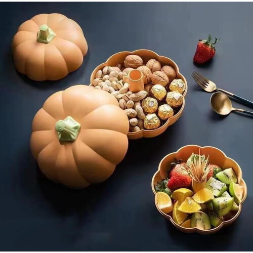 Pumpkin Snack Holder with Dividers, Larger Orange Snack Tray, Stackable Snack Bowl Container