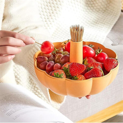 Pumpkin Snack Holder with Dividers, Larger Orange Snack Tray, Stackable Snack Bowl Container 2