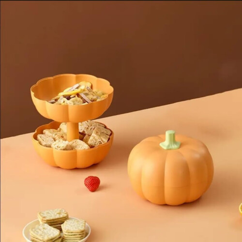 Pumpkin Snack Holder with Dividers, Larger Orange Snack Tray, Stackable Snack Bowl Container 1