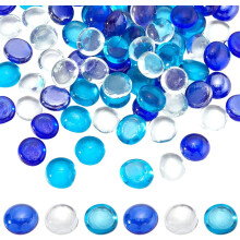 90Pcs 3 Colors Glass Pebbles Bulk, Clear Blue Purple Half Round Stones, Vase Gravel Fish Tank Gemstones Decor for Home DIY Crafts