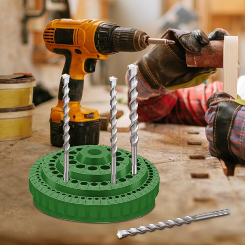 Drill Bit Storage Box with 360 Rotating Access, 100Hole Large Capacity PP Organizer Green 1