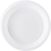 Disposable 7" Round White Plastic Plates, Heavy Duty Small Dessert & Salad Plates, Compatible with China Like Party Serveware (200)