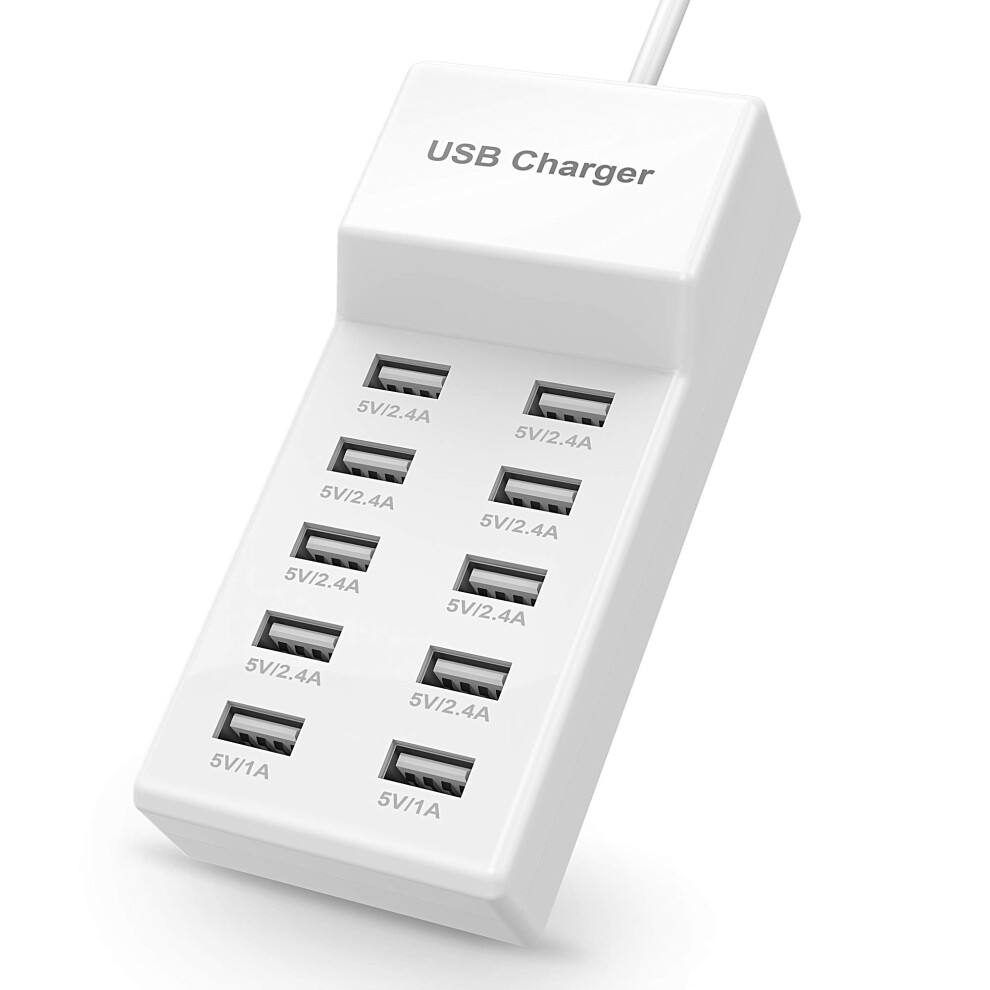 Usb Charging Station 10Port Fast Charger Hub For Multiple Devices With Smart Safe Technology White 9174973123736