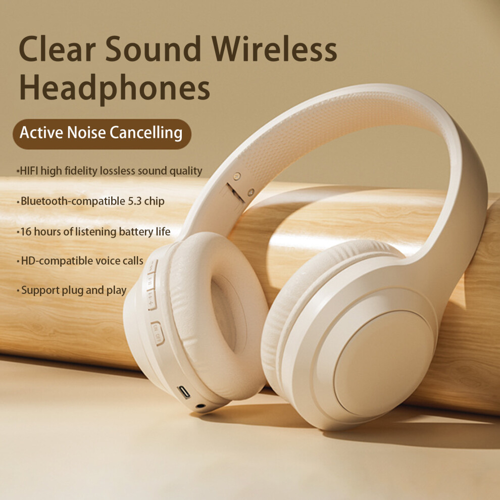 Susuchens Wireless Earphones Bluetooth-Compatible 5.3 Hifi Sound Dynamic Speaker Foldable Tf Card Playback Headphones Beige 9389440414563