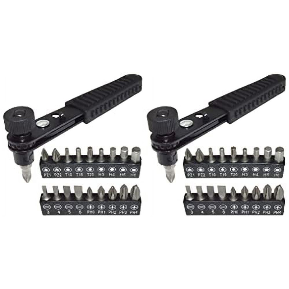 2 Pack Right Angle Close Quarters Ratcheting Reversible Screwdriver Set With 18 Bits 9389440417694