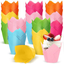 180 Pcs Tulip Cupcake Liners, Standard Size, 6 Colors, Compatible with Standard Muffin Tins, for Wedding, Birthday, Baby Shower, Party