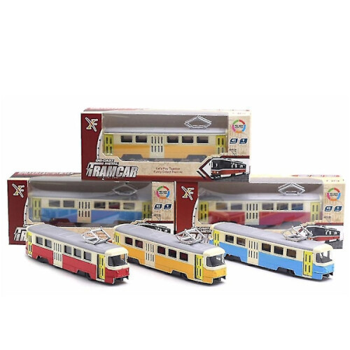Classic Train Tram Diecast Pull Back Model with Led Music Educational Kids Toy（Blue） 2