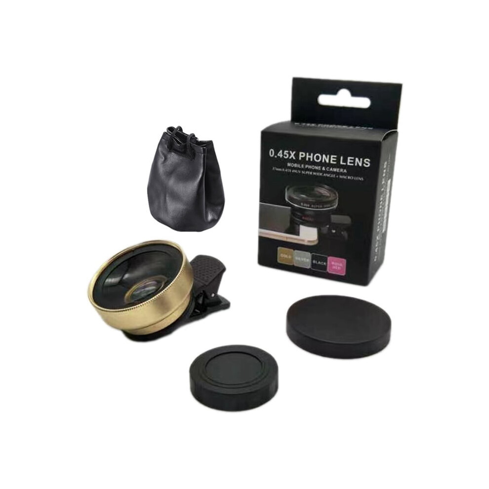 Phone Camera Lens 0.45X Ultra Wide Angle + 12.5X Macro Lens Universal Clip-On Camera Lens For Most Smartphones Gold 9389440815803