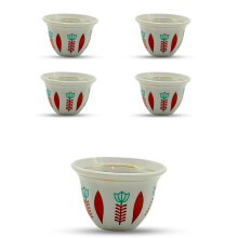 Porcelain Turkish Coffee Cup Set 1.5 oz Red, Elegant Geometric Pattern, Set of 4